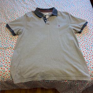 Joules Men’s 100% Cotton Striped Polo Shirt in EUC Navy and White w/Hare logo XL